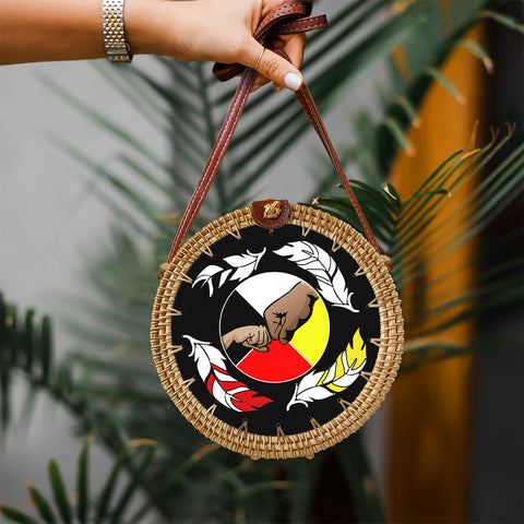 RB250213M05 Every Child Matters Native American Round Rattan Bag