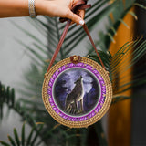 RB250213M08 Wolf Purple Night Native American Round Rattan Bag