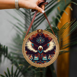 RB250213M11 Eagle Pattern Native American Round Rattan Bag