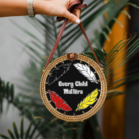 RB250213M14 Every Child Matters Native American Round Rattan Bag