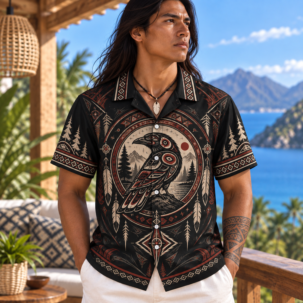 Raven Feather Native American-Inspired 3D Hawaiian Shirt HWm027
