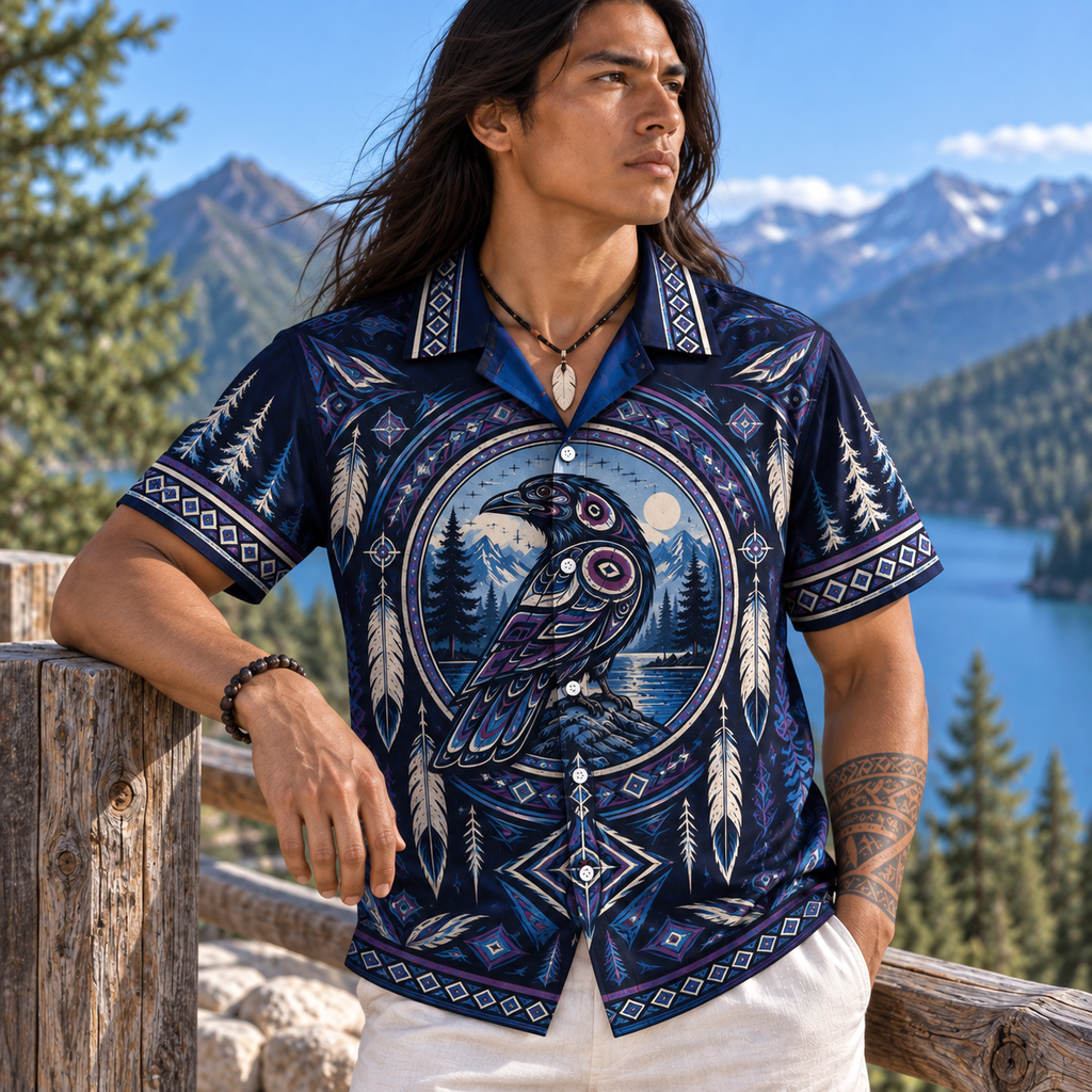 Raven Medallion Native American-Inspired 3D Hawaiian Shirt HWm028