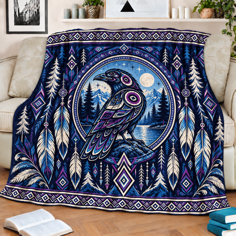 Raven Moon Medallion Native American-Inspired Blanket BLm004