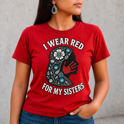 Red Awareness Floral Silhouette Native American-Inspired 2D T-Shirt TSm056
