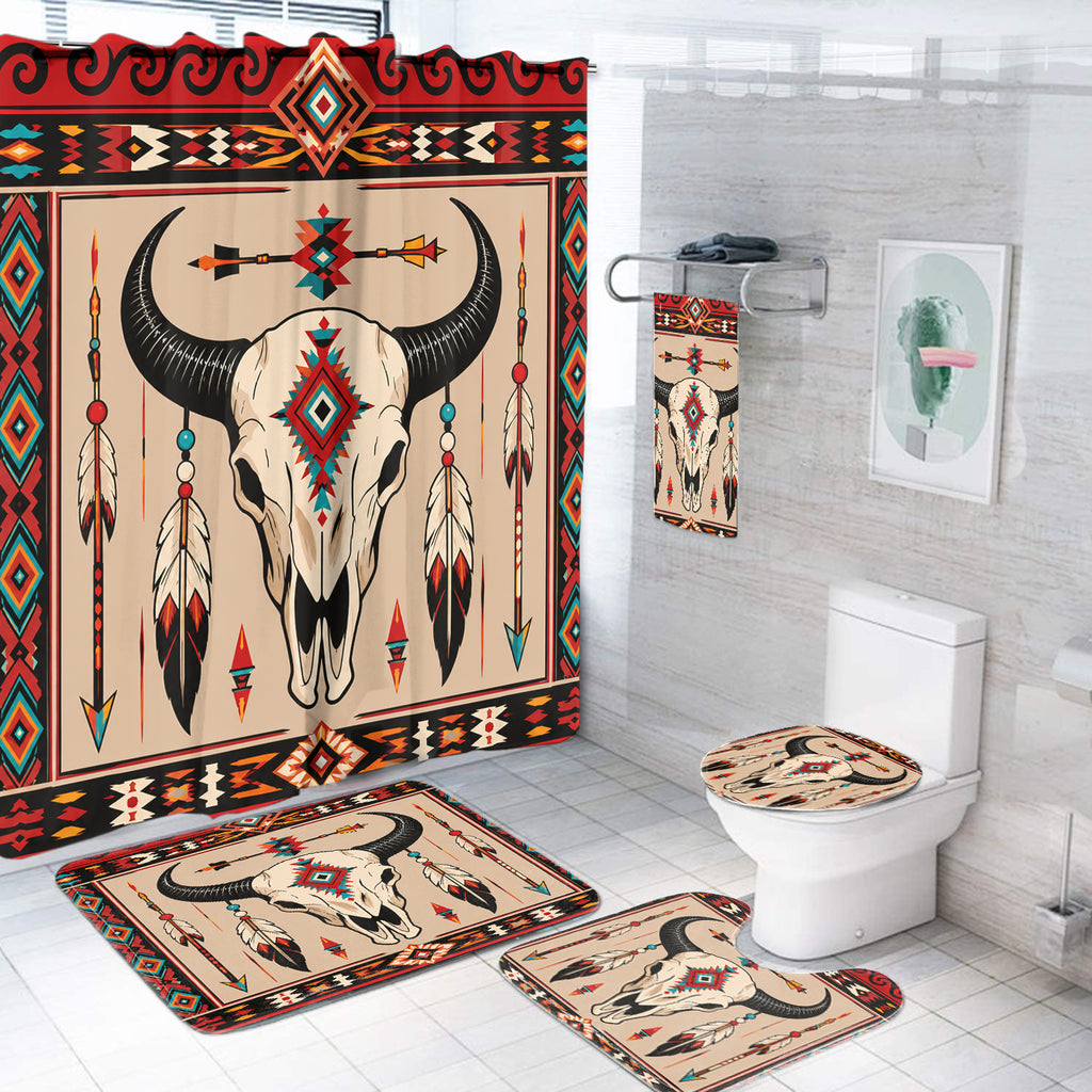 Red Bison Skull Native American Bathroom set DS260730M10