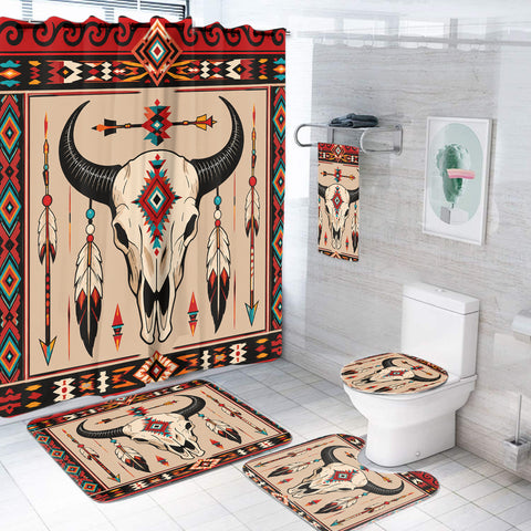 Red Bison Skull Native American-Inspired Bathroom Set – DS260730M10
