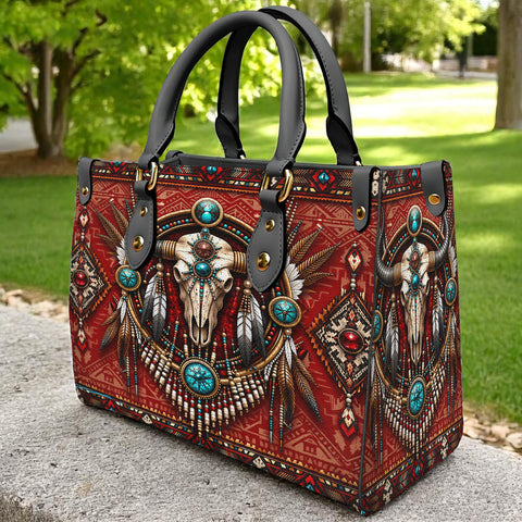 Red Bison Skull Native American Leather Bag DS260727M01