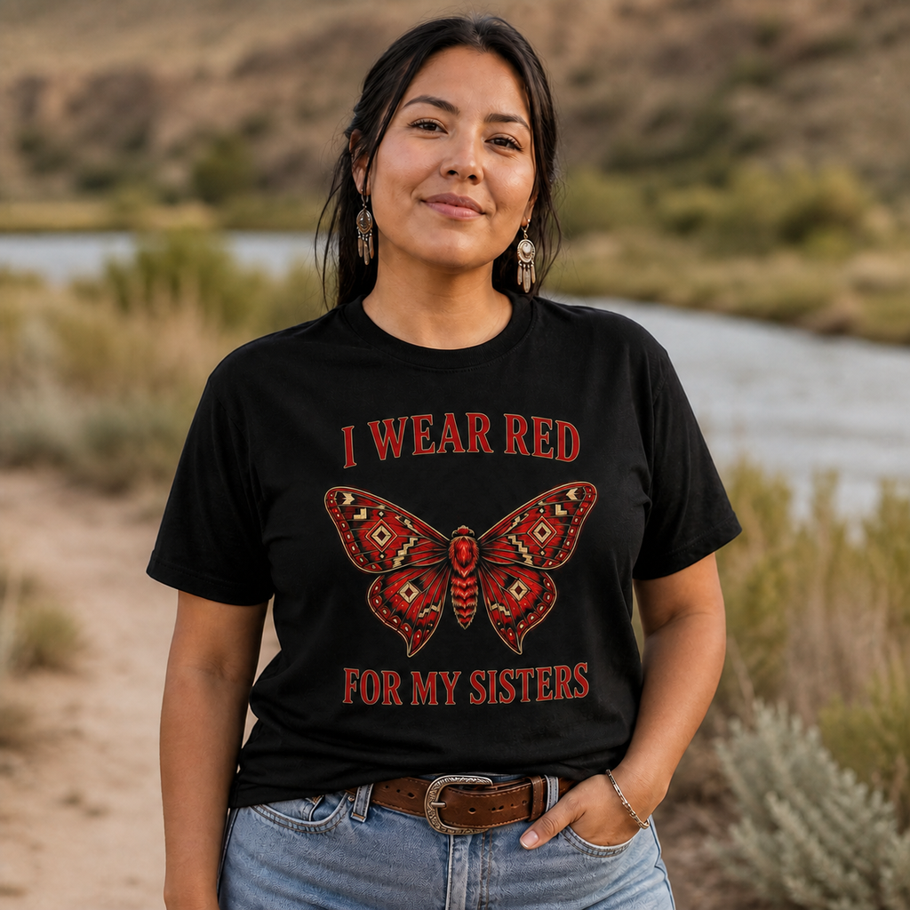 Red Butterfly Geometric Native American-Inspired 2D T-Shirt TSm040