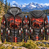 Red Glow Bear Dreamcatcher Native American-Inspired 3D Fleece Hoodie HWm047