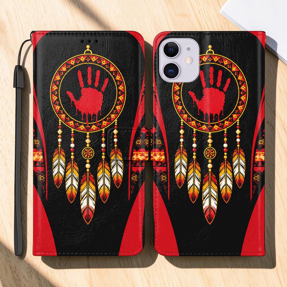 Red Hand Dreamcatcher Native American-Inspired Leather Wallet Phone Case DS260731M12
