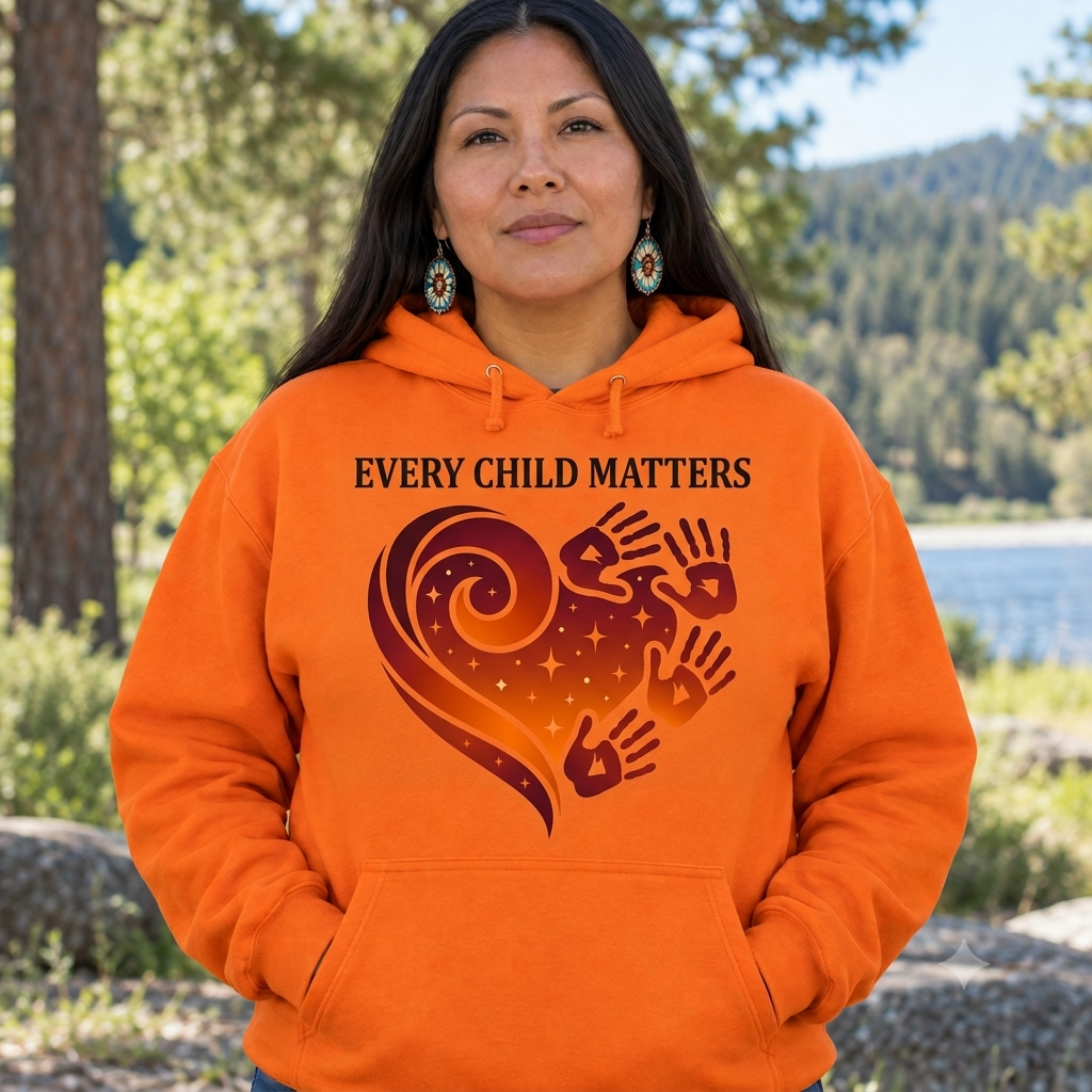 Red Handprint Heart Native American-Inspired 2D Hoodie HDm026