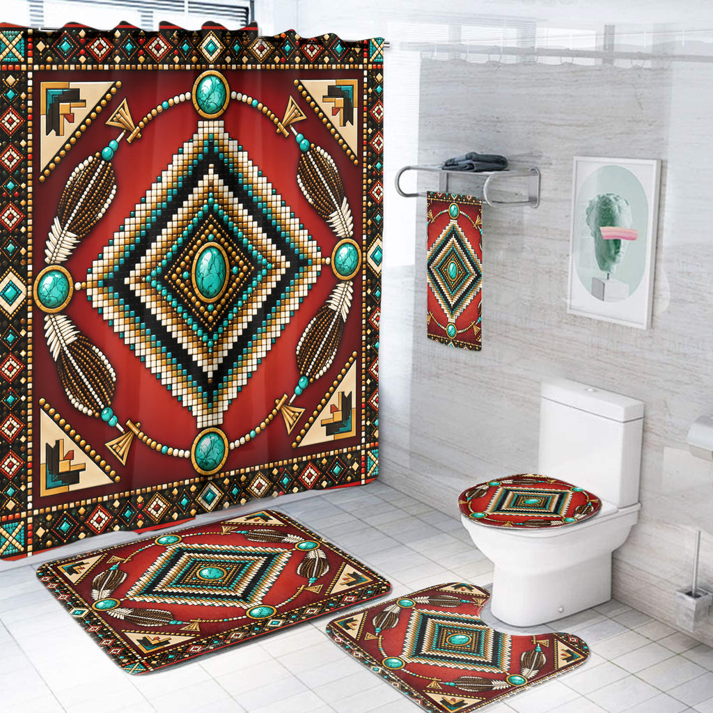 Red Mandala Feather Native American Bathroom set DS260730M09