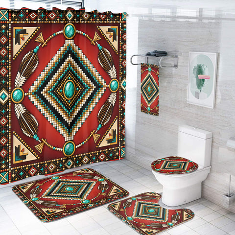 Red Mandala Feather Native American-Inspired Bathroom Set – DS260730M09