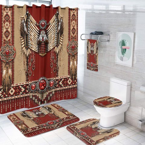 Red Pattern Feather Native American-Inspired Bathroom Set – DS260724M14