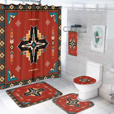 Red Pattern Native American-Inspired Bathroom Set – DS260730M02