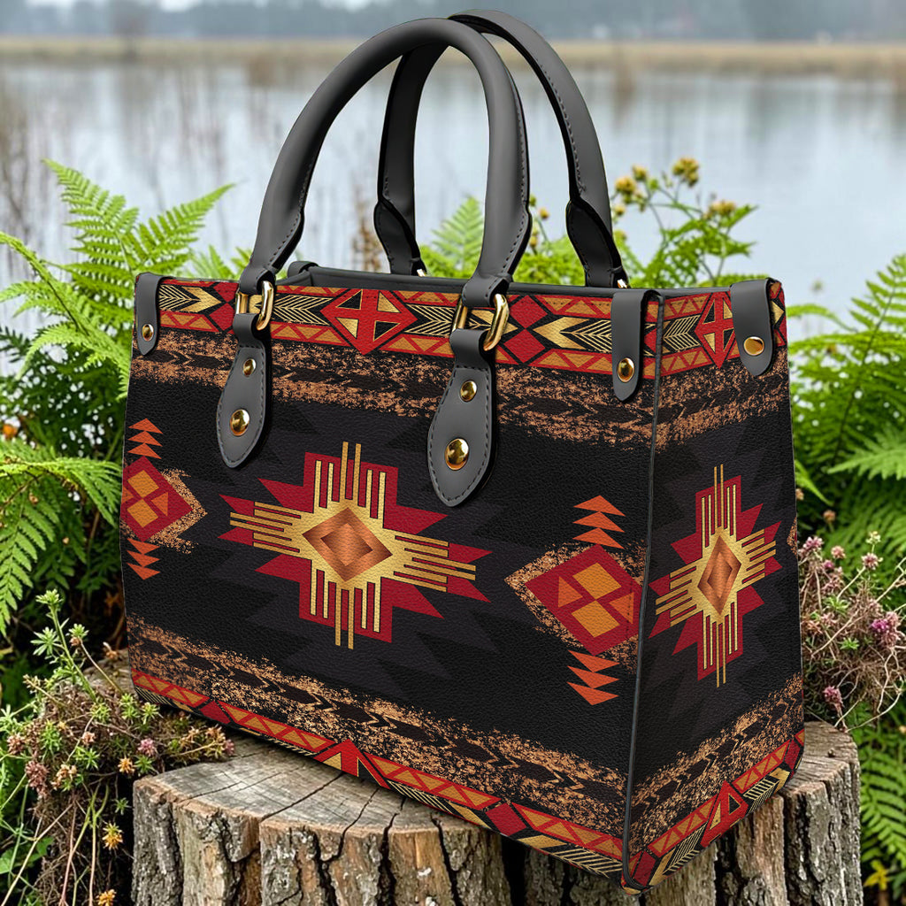 Red Pattern Native American Leather Bag GB-HS00014v2