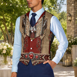 Red Pattern Native American Suit Vest Jacket Print One Side Front DS260724M14