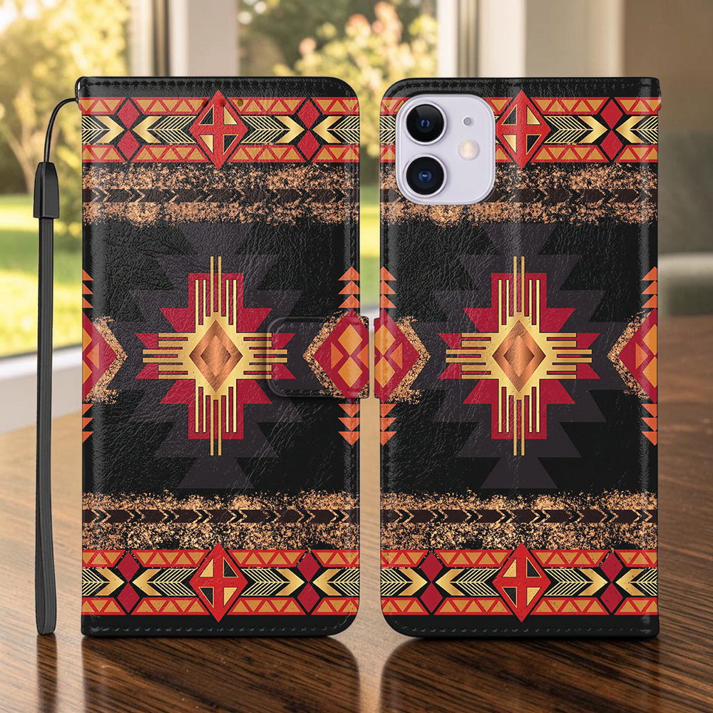 Red Symbol Native American-Inspired Leather Wallet Phone Case GB-NAT0001-04m2