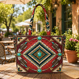 Red Symbol Native American Quilted Shoulder Tote Bag DS260730M09