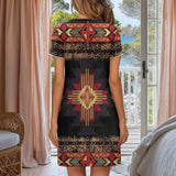 Red Symbol Native American Short Sleeve Button Nightdress GB-HS00014v2