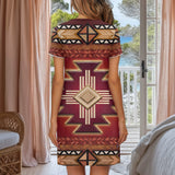 Red Symbol Native American Short Sleeve Button Nightdress GB-NAT0001-04m2