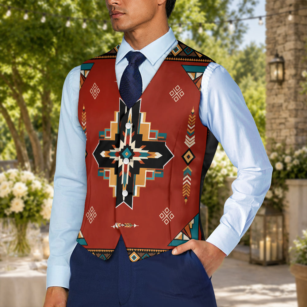 Red Symbol Native American Suit Vest Jacket Print One Side Front DS260730M02