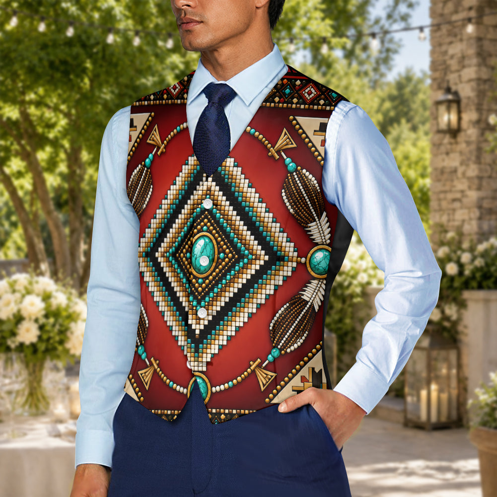 Red Symbol Native American Suit Vest Jacket Print One Side Front DS260730M09