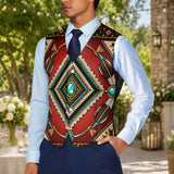 Red Symbol Native American Suit Vest Jacket Print One Side Front DS260730M09