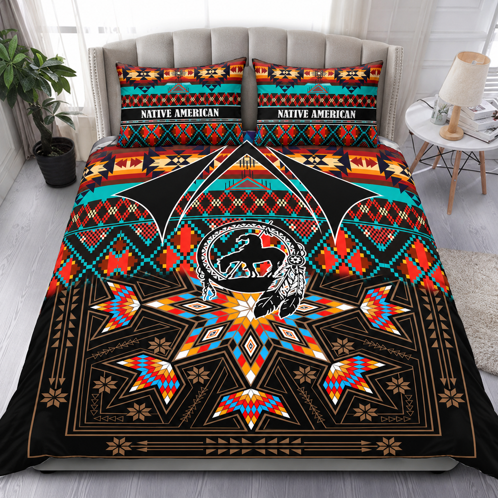 Red Turquoise Geometric Native American-Inspired Bedding Set SH251119M13