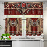Red and Beige Pattern Native American Curtain Valance and Kitchen Tiers Set DS260724M14