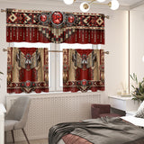 Red and Beige Pattern Native American Curtain Valance and Kitchen Tiers Set DS260724M14