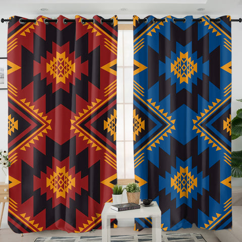 Red and Blue Pattern Native American Living Room Curtain DS260615M01