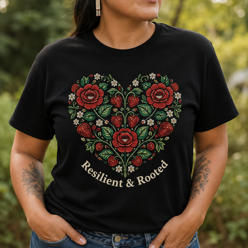 Resilient Rooted Beaded Heart Native American-Inspired 2D T-Shirt TSm047