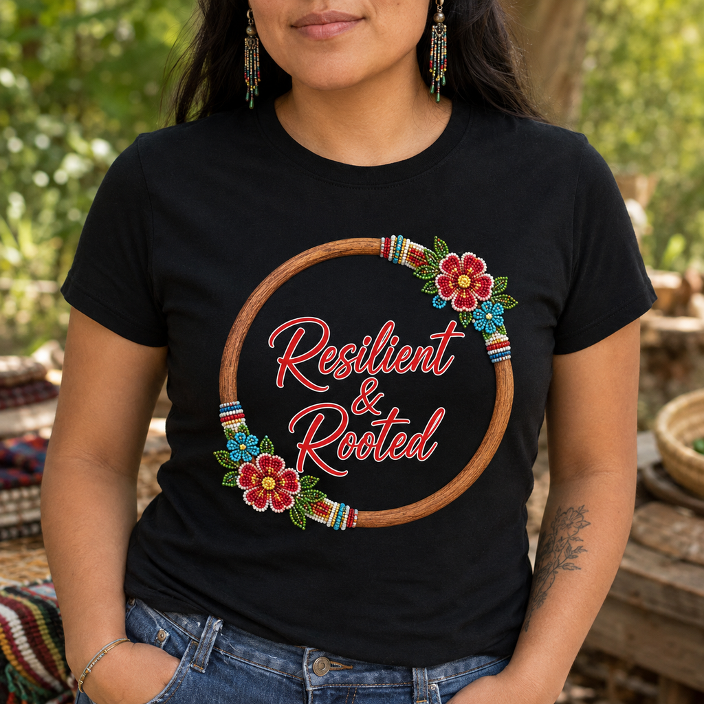 Resilient Rooted Hoop Floral Frame Native American-Inspired 2D T-Shirt TSm051