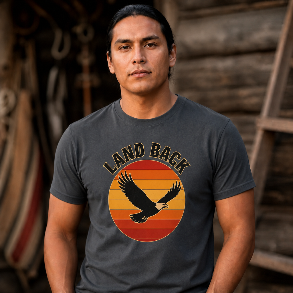Retro Sunset Eagle Graphic Native American-Inspired 2D T-Shirt TSm031