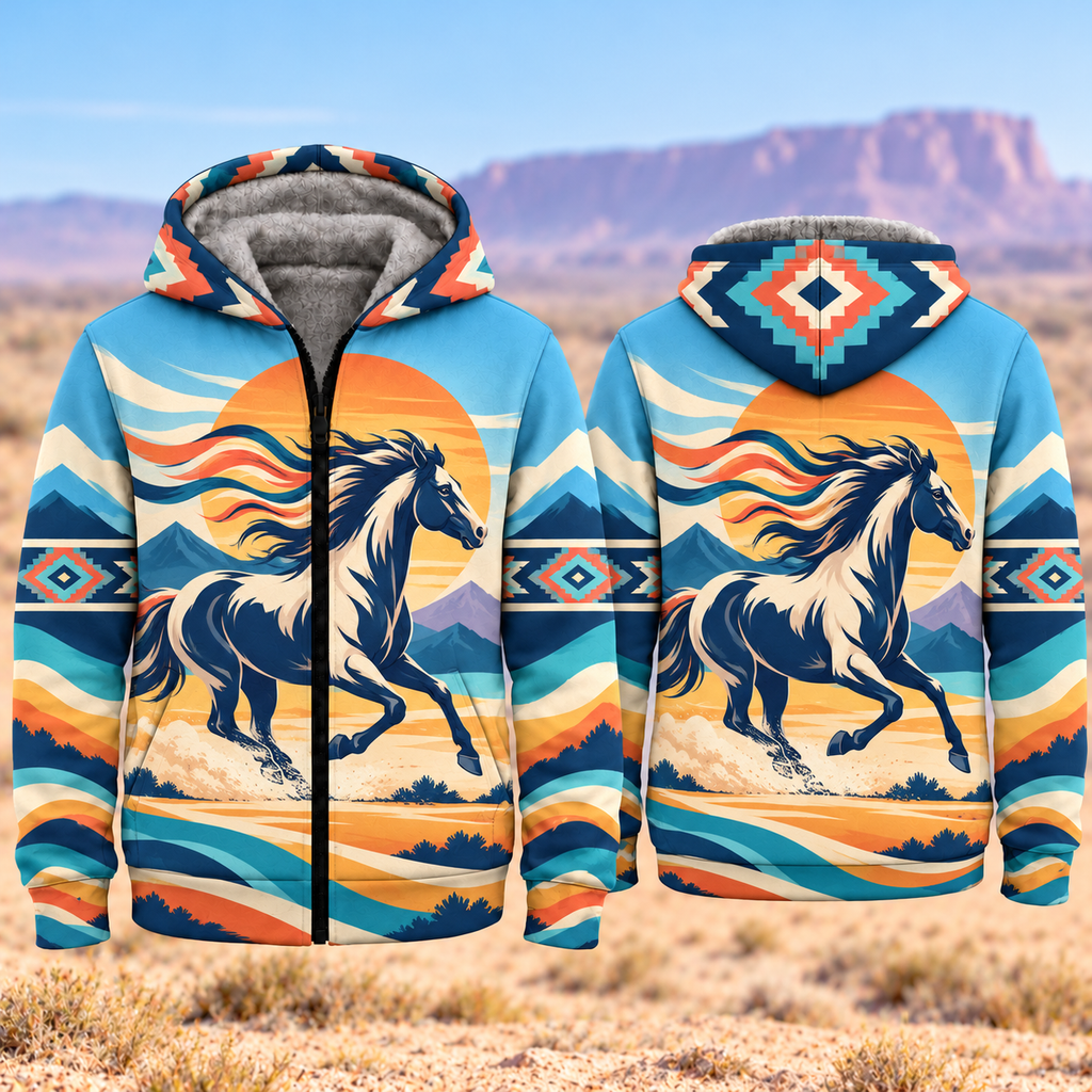 Running Horse Native American-Inspired 3D Fleece Hoodie SHm002