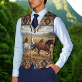 Running Horses Native American Suit Vest Jacket Print One Side Front DS260508M02
