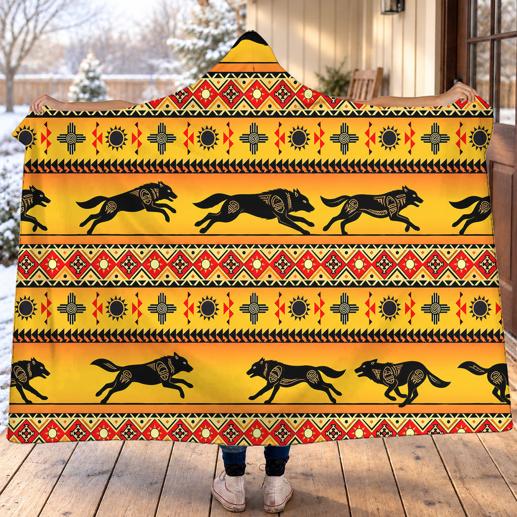 Running Wolf Native American-Inspired Hooded Blanket DS251211M30v2