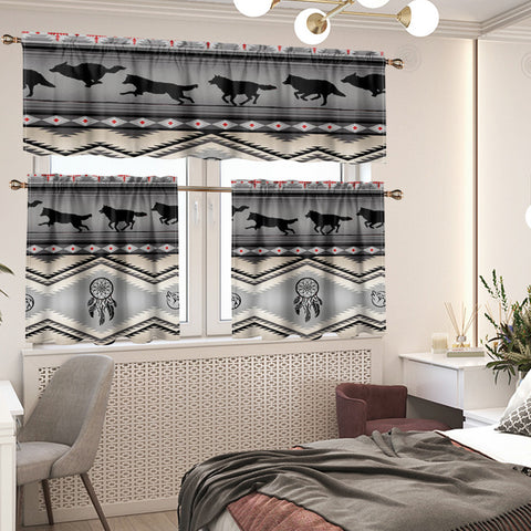 Running Wolves Native American Curtain Valance and Kitchen Tiers Set DS260519M04