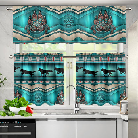 Running Wolves Native American Curtain Valance and Kitchen Tiers Set DS260710M01