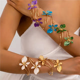 Boho Floral Arm Cuff Bracelet for Women – Vintage Gold Open Bangle