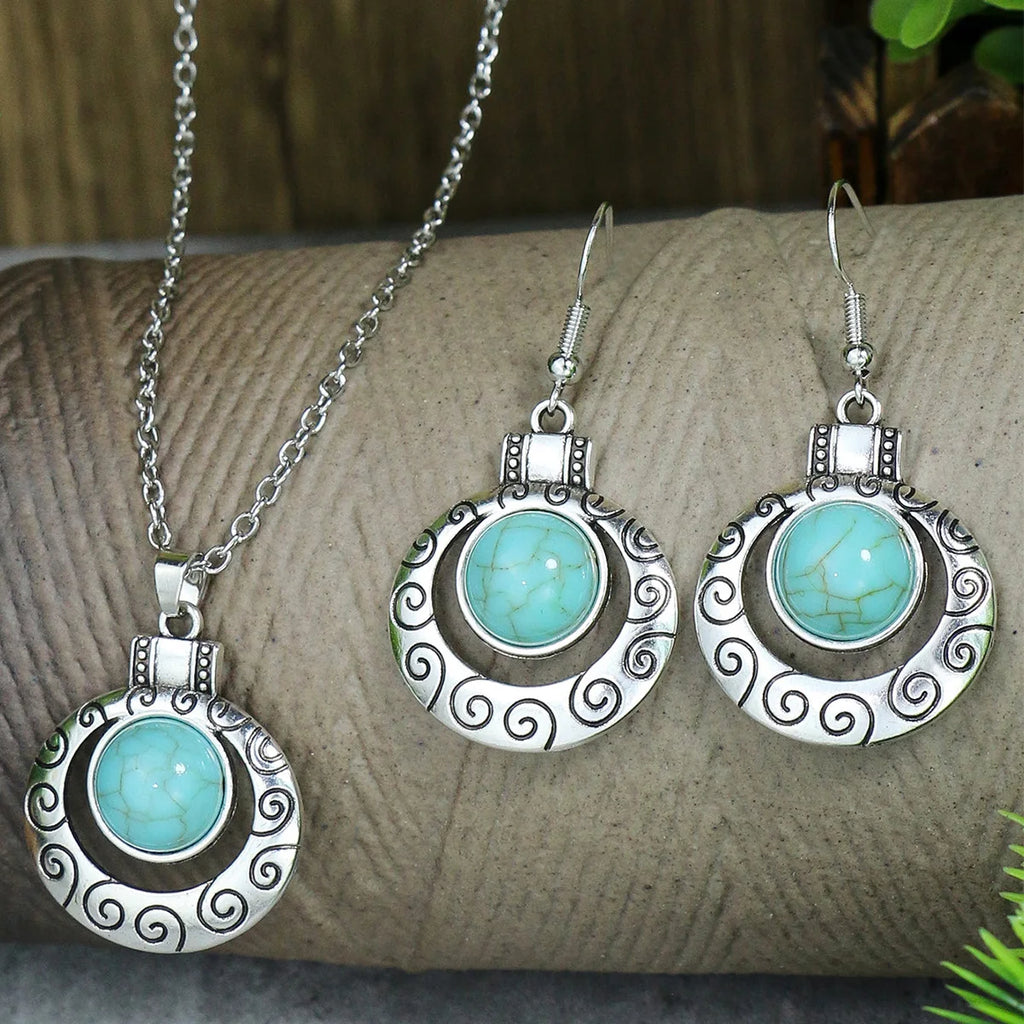 Vintage Blue Crystal Jewelry Set – European-American Necklace & Earrings Gift Set