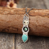 Western Turquoise Bar Pendant Necklace with Owl Charm