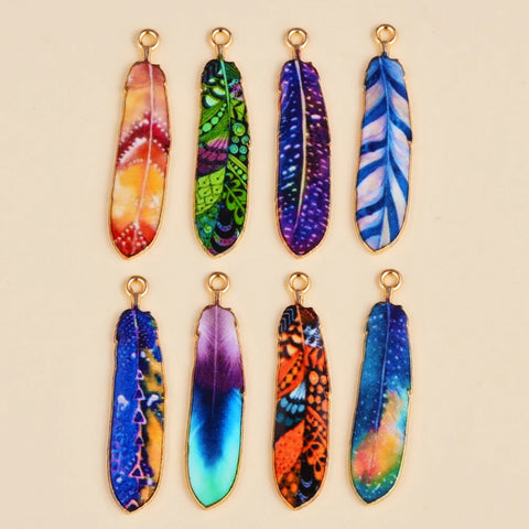 10pcs Colorful Bohemian Ethnic Feather Charms - Romantic DIY Jewelry Pendants