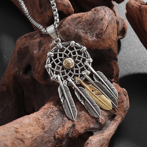 Retro Hollow Feather Native American Pendant Necklace Unisex Fashion Jewelry