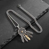 Retro Hollow Feather Native American Pendant Necklace Unisex Fashion Jewelry