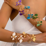 Boho Floral Arm Cuff Bracelet for Women – Vintage Gold Open Bangle