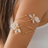 Boho Floral Arm Cuff Bracelet for Women – Vintage Gold Open Bangle