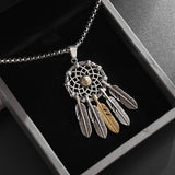 Retro Hollow Feather Native American Pendant Necklace Unisex Fashion Jewelry