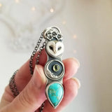 Western Turquoise Bar Pendant Necklace with Owl Charm